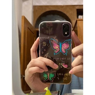 เคสโทรศัพท์มือถือ ซิลิโคน ลายผีเสื้อ หลากสี สําหรับ Iphone 14Promax 14Promax 14Plus 14 13Promax 13Pro 13 12Promax 12Pro 12 11Promax 11Pro 11 XSMAX XR 7Plus