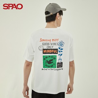 เสื้อยืดแขนสั้น คอกลม พิมพ์ลาย SPAO ขนาดใหญ่ แฟชั่นฤดูร้อน สําหรับผู้ชาย SPRPC24H15