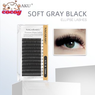 cocoy NAGARAKU Matte Color Grey ขนตาปลอม Ellipse Eyelash Extensions Premium Mink Flat Lashes Split Tips Ellipse Eyelashes