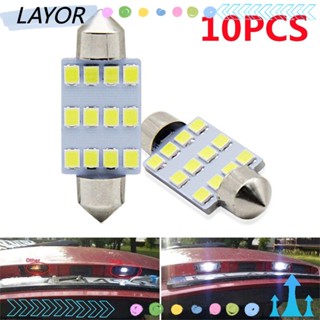 LAY หลอดไฟอ่านหนังสือ LED DC12V COB 2835 12SMD สีขาว สําหรับรถยนต์ 10 ชิ้น