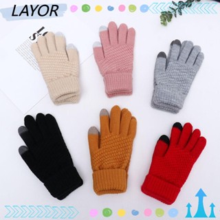 Layor ถุงมือผ้าขนสัตว์ถัก แคชเมียร์เทียม หน้าจอสัมผัส ให้ความอบอุ่น เต็มนิ้ว หลากสี แฟชั่นฤดูหนาว สําหรับเด็กผู้ชาย และผู้หญิง