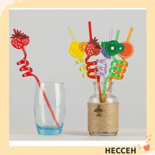 Hecceh หลอดดูดน้ํา ลายการ์ตูนผลไม้ ใช้ซ้ําได้ สําหรับเด็ก 1 5 ชิ้น