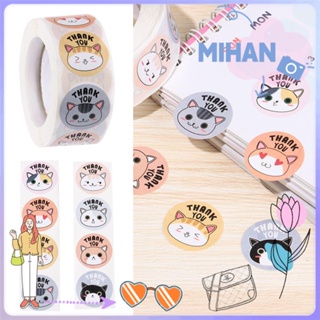 Mihan ม้วนสติ๊กเกอร์กระดาษคราฟท์ลายการ์ตูนแมวสําหรับติดตกแต่งกล่องของขวัญ 500 ชิ้น