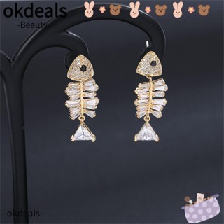 OKDEALS ต่างหูสตั๊ด ห้อยจี้รูปปลา ประดับคริสตัล หรูหรา สําหรับผู้หญิง