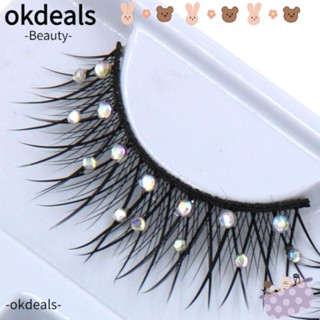 OKDEALS ขนตาปลอม แฮนด์เมด ขนไฟเบอร์ ประดับกลิตเตอร์ 2 คู่