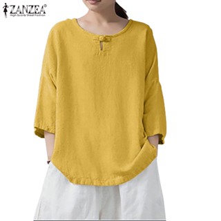 Zanzea เสื้อเบลาส์ คอกลม แขน 3/4 สีพื้น สไตล์เกาหลี สําหรับผู้หญิง