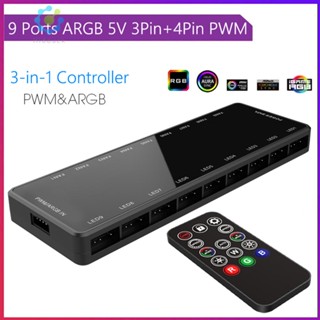 3 in 1 ฮับพัดลมระบายความร้อน 1 เป็น 9 5V 3 Pin Aura Sync Hub 4 Pin Pwm แม่เหล็กดูด สําหรับเคส PC [Hidduck.th]