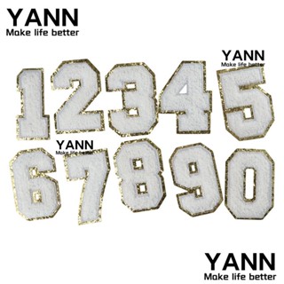 Yann1 แผ่นแพทช์ตัวเลข ลายตัวอักษร Chenille Iron on Patches 8 ซม. สีขาว สําหรับติดหมวก ผ้าขนหนู