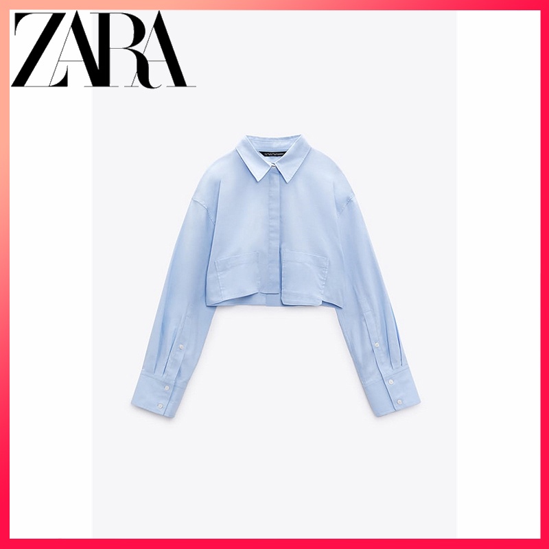 Zara ใหม่ เสื้อครอปแขนยาว poplin สําหรับผู้หญิง
