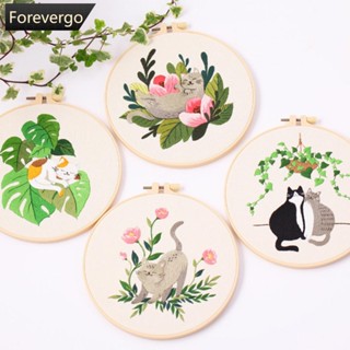 Forevergo ชุดปักครอสสติตช์ ผ้าฝ้าย รูปแมว สําหรับผู้เริ่มต้น DIY J2K8