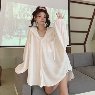 เสื้อโค้ทกันแดด มีฮู้ด แต่งจับจีบ สีพื้น สําหรับผู้หญิง