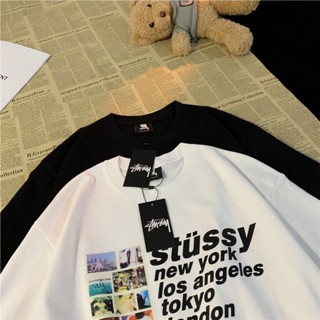 เสื้อยืดลําลอง ผ้าฝ้ายแท้ แขนสั้น คอกลม พิมพ์ลายโลโก้ลูกเต๋า STUSY คุณภาพสูง สําหรับผู้ชาย และผู้หญิง