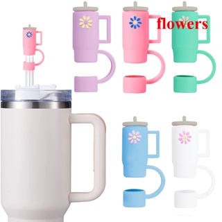 Flowers ฝาครอบหลอดดูดน้ํา แบบซิลิโคน ใช้ซ้ําได้ พร้อมที่จับ 10 มม. 5 ชิ้น