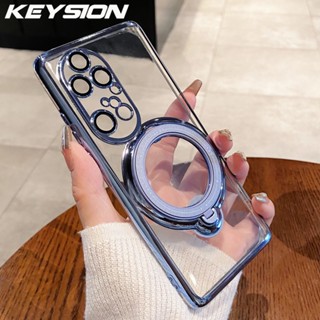 Keysion เคสโทรศัพท์มือถือ แบบใส ป้องกันกล้อง พร้อมแหวนขาตั้ง สําหรับ Huawei P60 P40 P50 Pro Mate 50 40 30