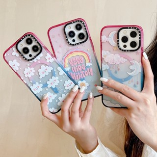 Casetify เคสโทรศัพท์มือถือแบบแข็ง ใส แต่งกลิตเตอร์ ไล่โทนสีชมพู ฟ้า สําหรับ iPhone 14 13 12 Pro Max