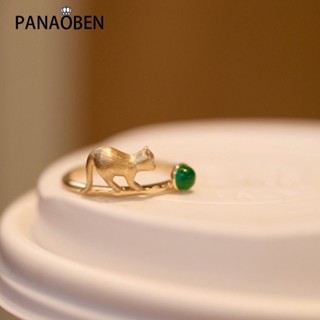 Panaoben ♥ แหวนทองคํา ฝังเพทายธรรมชาติ รูปแมวน่ารัก หรูหรา สไตล์คลาสสิก เครื่องประดับ สําหรับผู้หญิง