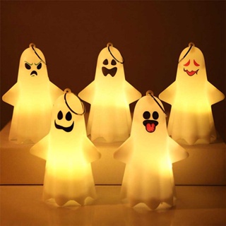 Funny Ghost Electronic Lamp Ghost Night Light Warm Yellow Night Light Ornament Childrens Portable Pendant Light Halloween Decorative Lights for Halloween Parties
