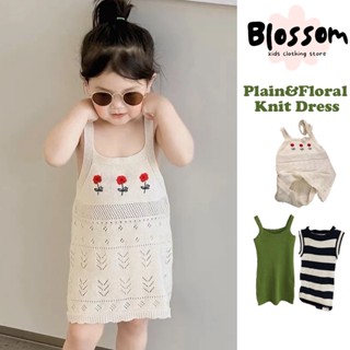 Blossom Kids เสื้อกั๊กกระโปรง ผ้าเรยอนถัก ลายดอกไม้ สไตล์เกาหลี ญี่ปุ่น แอปริคอท แฟชั่นฤดูร้อน สําหรับเด็กผู้หญิง