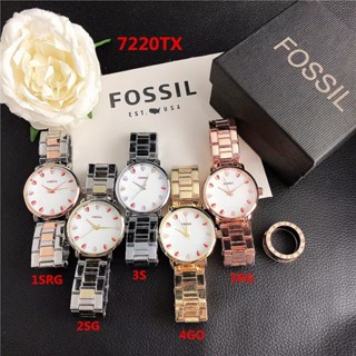 Fossil นาฬิกาข้อมือควอตซ์ลําลอง สายหนัง หน้าปัดกลม ประดับเพชร เหมาะกับของขวัญวันเกิด สําหรับผู้ชาย และผู้หญิง