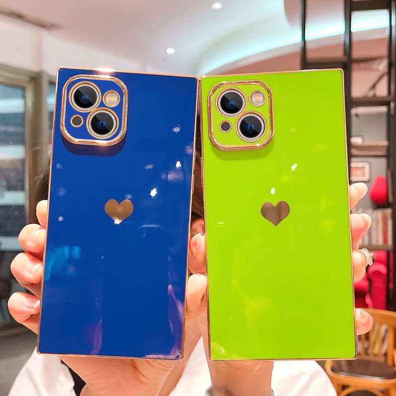 เคสโทรศัพท์มือถือแบบนิ่ม ทรงสี่เหลี่ยม ลายหัวใจ สําหรับ iPhone 14 13 Pro Max 12 11 XR 7 8