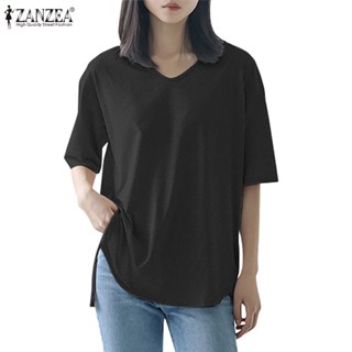 Zanzea เสื้อเบลาส์ถัก คอกลม แขนสั้น สีพื้น สไตล์เกาหลี สําหรับผู้หญิง