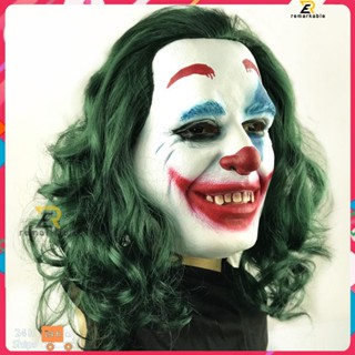 พร้อมส่ง Halloween Jack Clown Mask Terror Theme Dance Mask Joker Latex Makeup Green Hair Props amazing_th