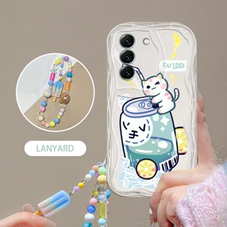 Ybd เคสโทรศัพท์มือถือ ลายขวดโซดา และลูกแมวน่ารัก พร้อมสายคล้องมือ สําหรับ Samsung S21 Plus S22 Plus S23 Plus S21+ S22+ S23+ S21 Ultra S22 Ultra S23 Ultra