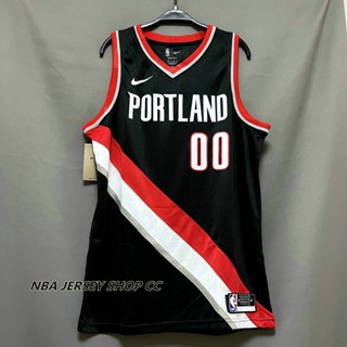 【คุณภาพสูง】เสื้อเบลเซอร์ Nba Portland Trail รุ่นไอคอน ของแท้ แบบใหม่ สําหรับผู้ชาย #00 เสื้อกีฬาแขนสั้น ลายทีม Scoot Henderson สีดํา
