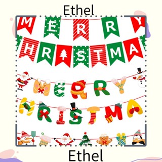 Ethel1 ธงแขวนกระดาษ ลายคริสต์มาส กวาง ซานตาคลอส