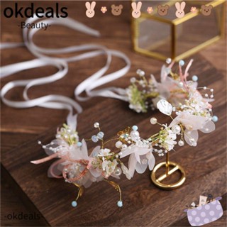 Okdeals ที่คาดผม ดอกไม้ เครื่องประดับผม งานแต่งงาน เจ้าสาว สร้อยข้อมือ มงกุฏ หูฟัง