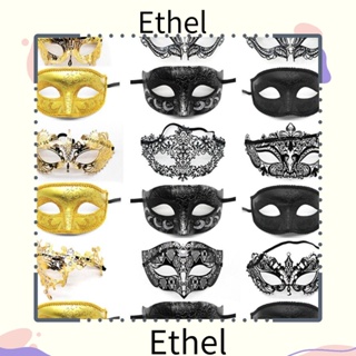 Ethel1 หน้ากากเต้นรํา เครื่องแต่งกายคอสเพลย์ หัวกะโหลก สีดํา ทอง สําหรับงานปาร์ตี้