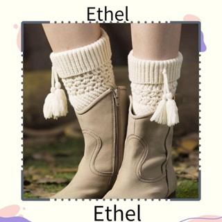 Ethel1 ปลอกสวมหุ้มข้อเท้า ผ้าถักโครเชต์ ยืดหยุ่น อบอุ่น ประดับพู่ สําหรับฤดูหนาว