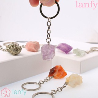 Lanfy พวงกุญแจหินคริสตัลธรรมชาติ หินดิบธรรมชาติ หลากสี สําหรับห้อยกระเป๋าถือ ของขวัญ เครื่องประดับ