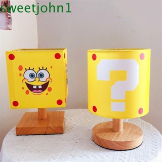 Sweetjohn โคมไฟตั้งโต๊ะ ลายมาริโอ้ SpongeBob Mario Bros Mario Night Light, Anime Super Mary Question Mark ผ้าไม้ สําหรับเด็ก