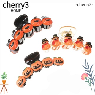 Cherry3 กิ๊บติดผมหางม้า พลาสติก ลายฟักทอง ฮาโลวีน 4 นิ้ว สําหรับผู้หญิง