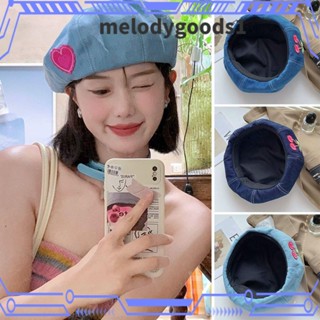 Melodygoods1 หมวกเบเร่ต์ ผ้ายีน ระบายอากาศ กันแสงแดด ลายเชอร์รี่ สีชมพู สไตล์เรโทร สําหรับผู้หญิง