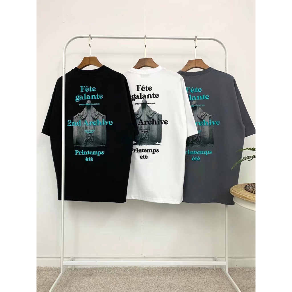 เกาหลีเกาหลี 2ND Archive Street สวมใส่ผู้ชายผู้หญิง Designer สไตล์ยุโรปสไตล์พิมพ์เสื้อยืดแขนสั้นหลวม