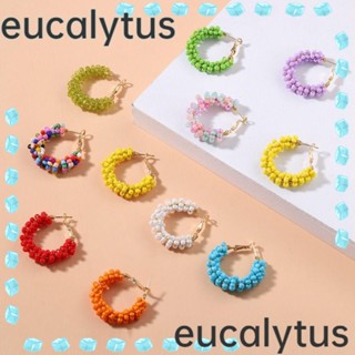 Eucalytus1 ต่างหูห่วง ลูกปัดคริสตัล ชุบทอง หลากสี สไตล์โบฮีเมียน สําหรับผู้หญิง 3 คู่