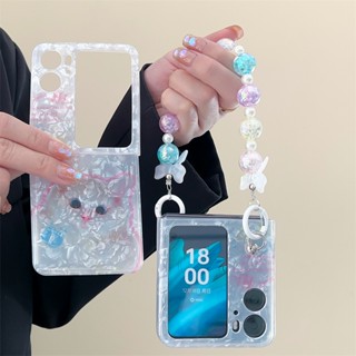 Oppo Find N2 Flipเคสฝาพับ ลายแมวน่ารัก สร้อยข้อมือ กันตก