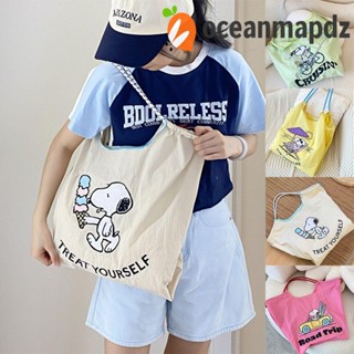 Oceanmapdz Snoopy กระเป๋าสะพายไหล่ กระเป๋าถือ ผ้าไนล่อน ปักลาย ความจุขนาดใหญ่ เหมาะกับการเดินทาง