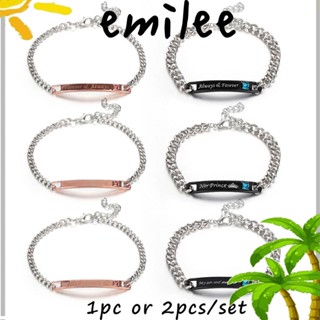 Emilee สร้อยข้อมือคู่ แฟชั่น สเตนเลส คริสตัล มงกุฎ เจ้าชาย เจ้าหญิง