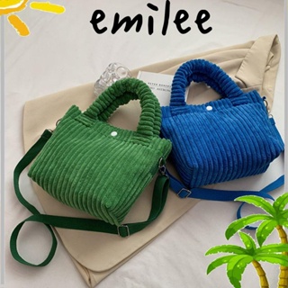 EMILEE กระเป๋าสะพายไหล่ ผ้าลูกฟูก สีพื้น ทรงบักเก็ต แฟชั่นสําหรับสตรี