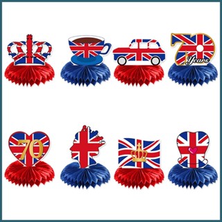 Union Jack Jubilee ชุดของตกแต่งโต๊ะ รูปรังผึ้ง 2022 Queens Patriotic Jubilee 70th Union novth