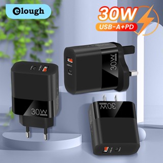 Elough อะแดปเตอร์ชาร์จโทรศัพท์มือถือ 30W PD Type C USB QC3.0 พอร์ตคู่ ชาร์จเร็ว