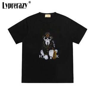 Lyprerazy เสื้อยืดแขนสั้น ผ้าฝ้าย ปักลายสุนัข แฟชั่นฤดูร้อน สไตล์ฮิปฮอป สําหรับผู้ชาย