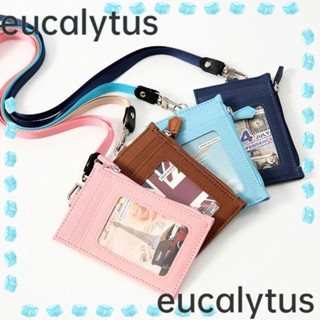 Eucalytus1 กระเป๋าใส่บัตร หนัง PU มีซิป พร้อมสายคล้องคอ สําหรับนักเรียน