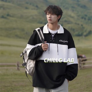 CHILLG LAB เสื้อกันหนาวผู้ชาย โปโลคอซิปหนา