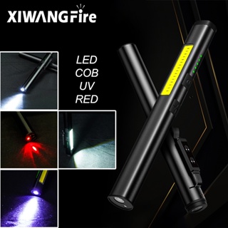 ไฟฉาย อเนกประสงค์ แบบพกพา 4 In 1 (UV/LED/COB) พร้อมไฟแสดงสถานะ ชาร์จ USB กันน้ํา