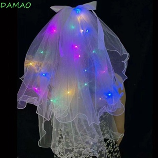 Damao ผ้าโพกศีรษะ ผ้าตาข่าย มงกุฎ สีขาว มีไฟ LED สไตล์เกาหลี โรแมนติก สําหรับเจ้าสาว วันเกิด