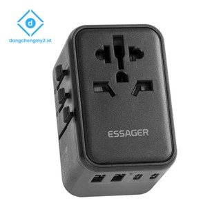 Essager ที่ชาร์จ USB Type C 65W หลายพอร์ต 1 ชิ้น สําหรับปลั๊กชาร์จ ชาร์จเร็ว สําหรับเดินทางทั่วโลก